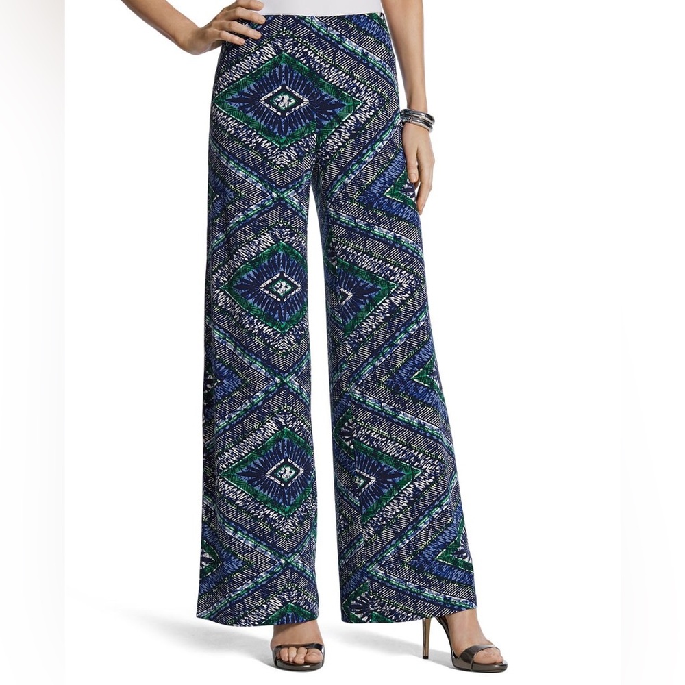 Chico's Wide-Leg Printed Palazzo Pants in Navy & Green